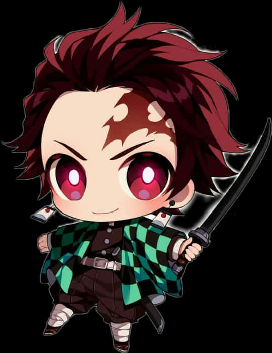 Personaj Anime Chibi cu Sabie Fundal