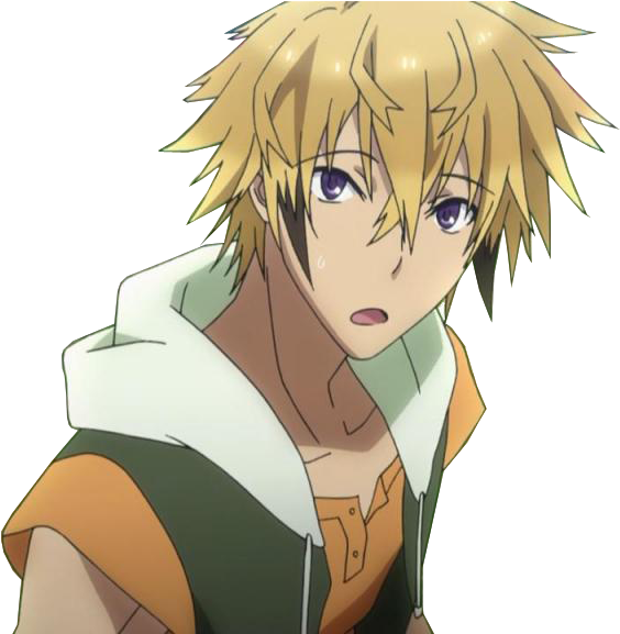 Personaj anime cu păr blond și geacă verde Fundal