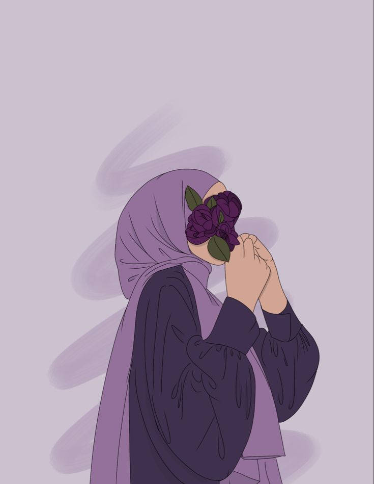 Personaj de desen animat cu hijab mov Fundal