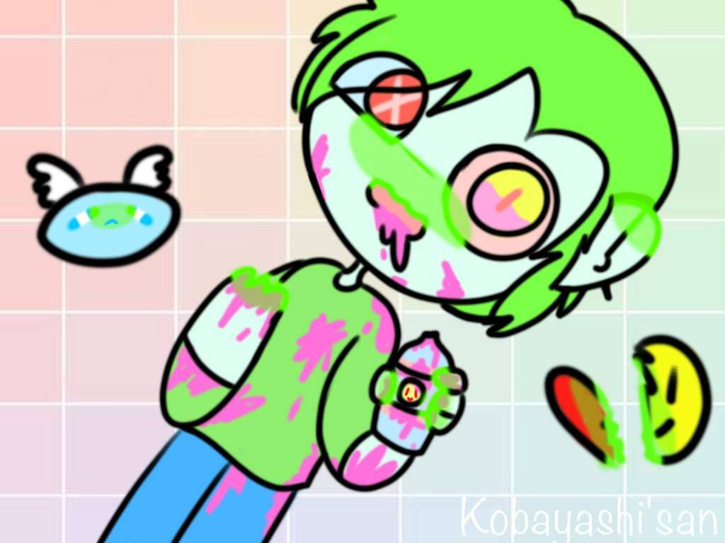Personaj de desen animat cu păr verde în stil Pastel Gore Fundal
