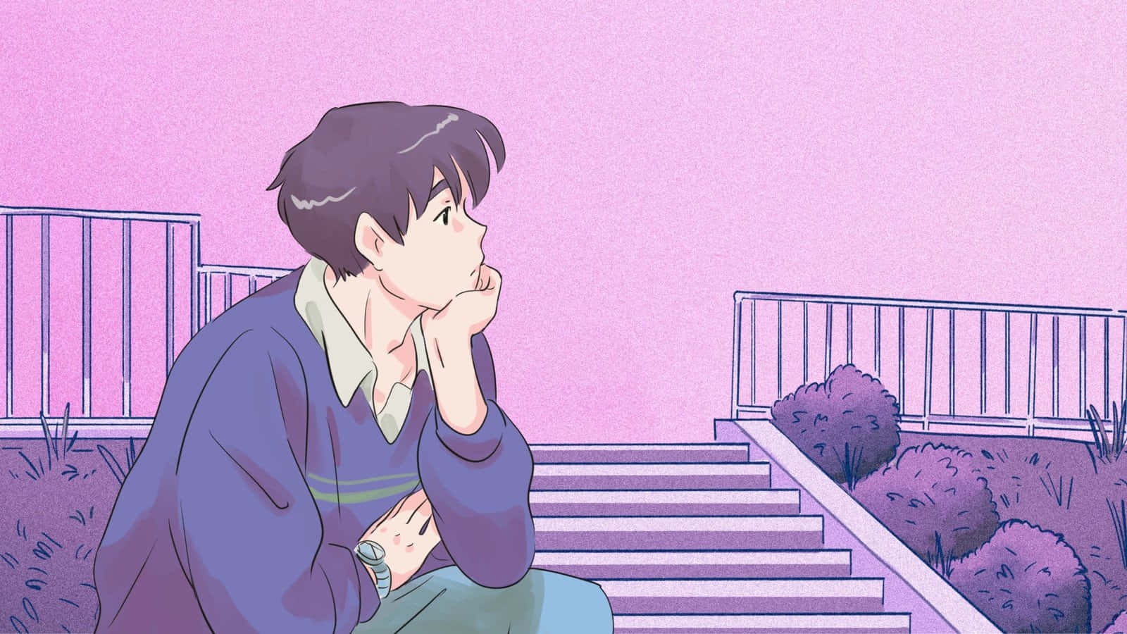 Personaj dintr-un anime într-un decor estetic roz Fundal