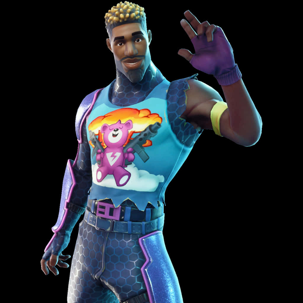 Personaj Fortnite făcând cu mâna „Salut” Fundal