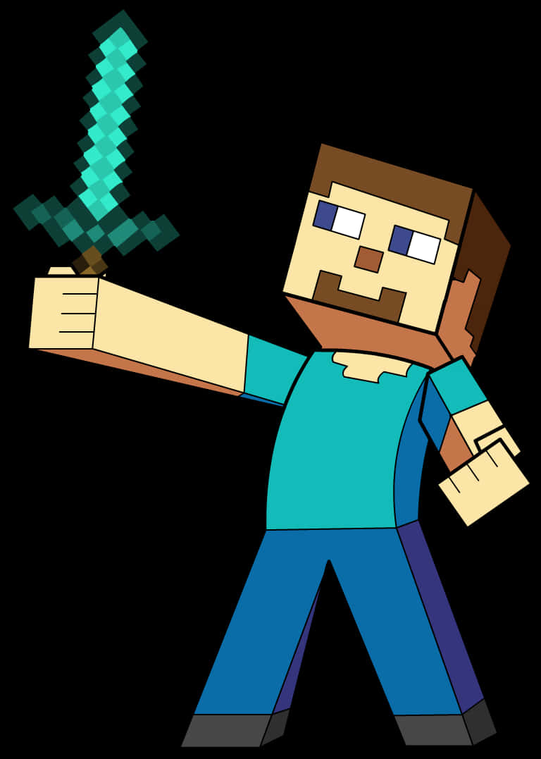 Personaj Minecraft cu sabia Fundal