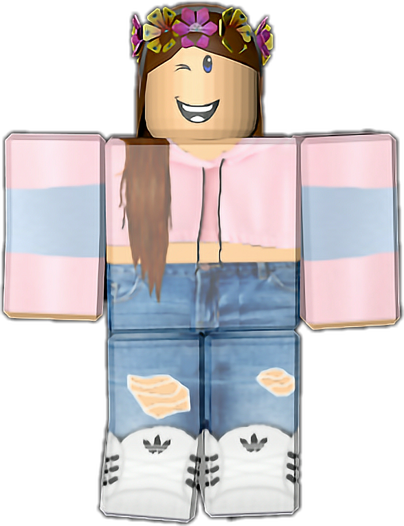 Personaj Roblox cu Hanorac Roz și Coroană de Flori Fundal