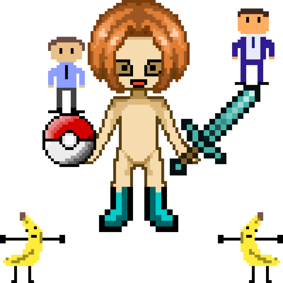 Personaj Roblox în stil Pixel Art cu elemente Pokémon și Minecraft Fundal