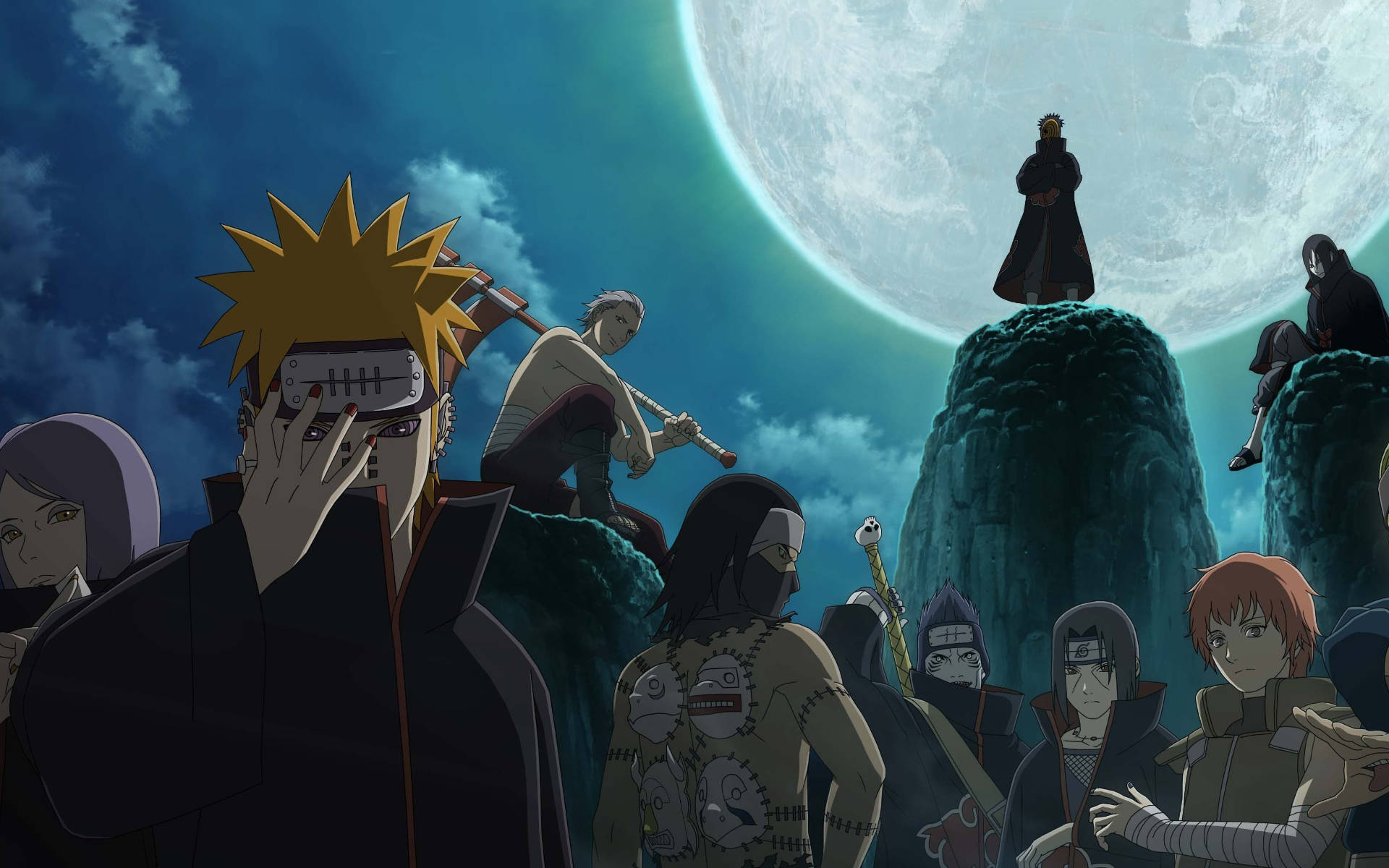Personaje Akatsuki Naruto sub Lună Fundal