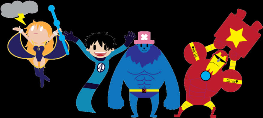 Personaje animate în linie crossover Fundal