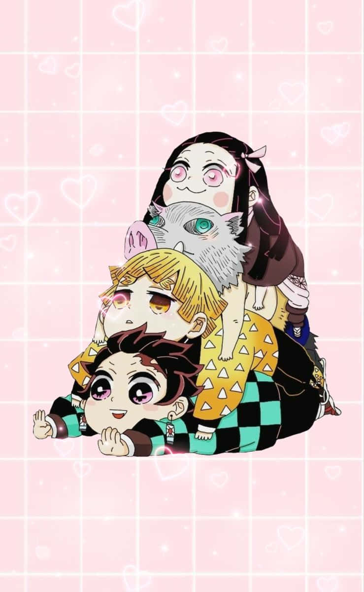 Personaje chibi drăguțe din Demon Slayer Fundal