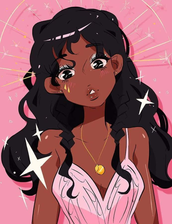 Personaje de desene animate negre cu rochie roz Fundal