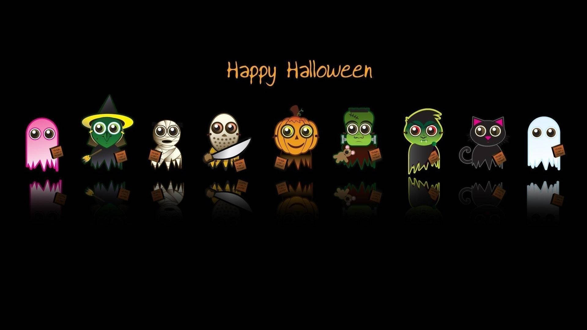 Personaje de desen animat de Halloween în întuneric Fundal