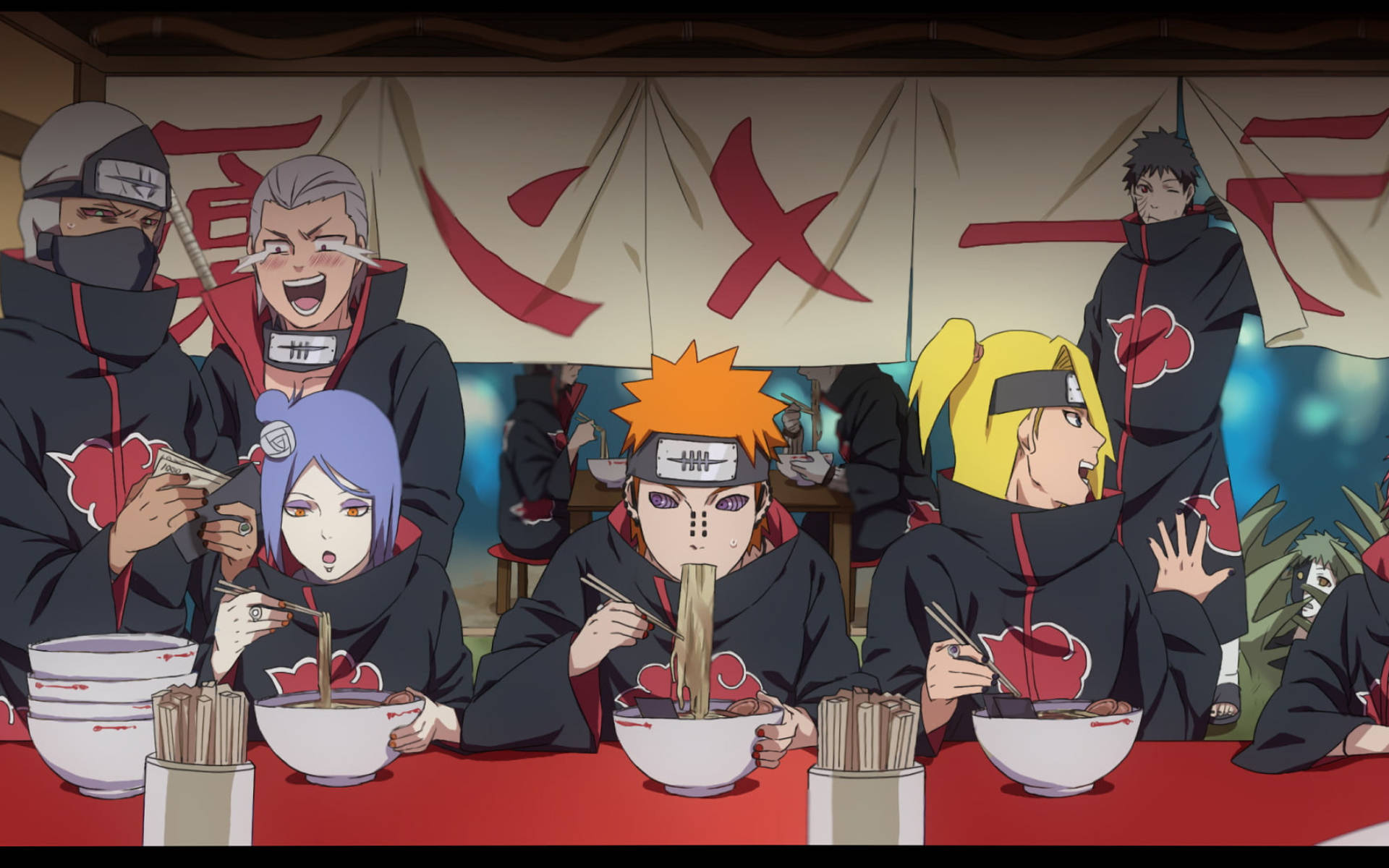 Personaje Naruto Akatsuki în Casa de Ramen Fundal