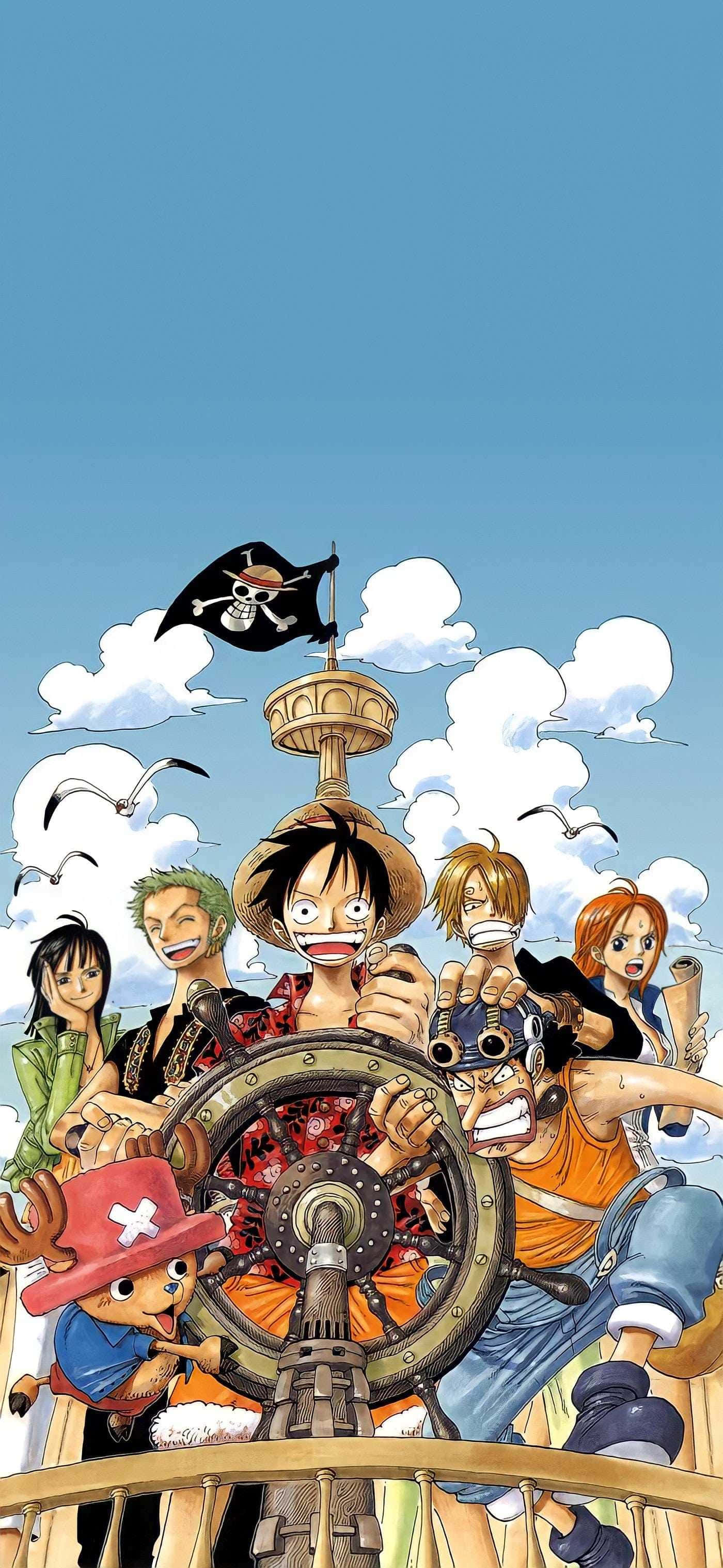 Personaje One Piece într-o navă pirat Fundal