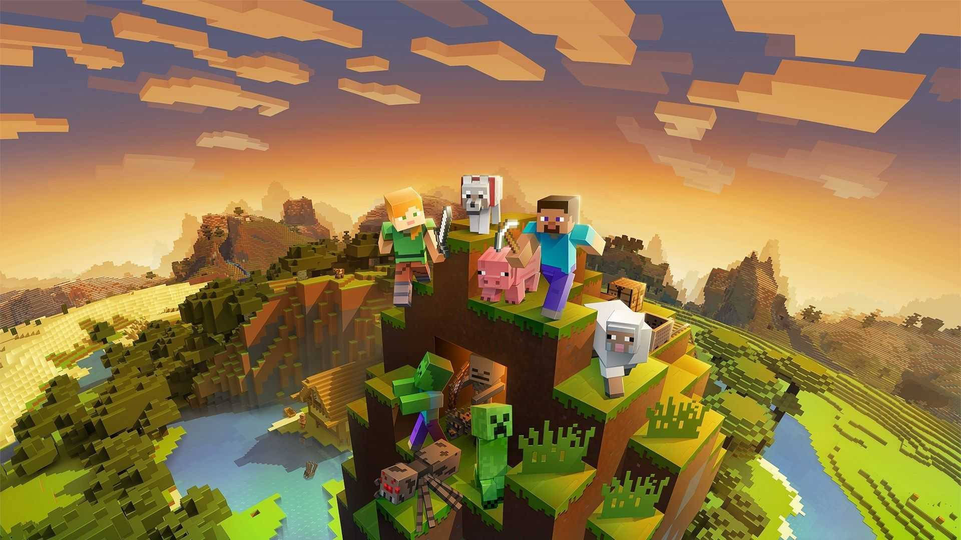 Personaje pe munte Minecraft HD Fundal