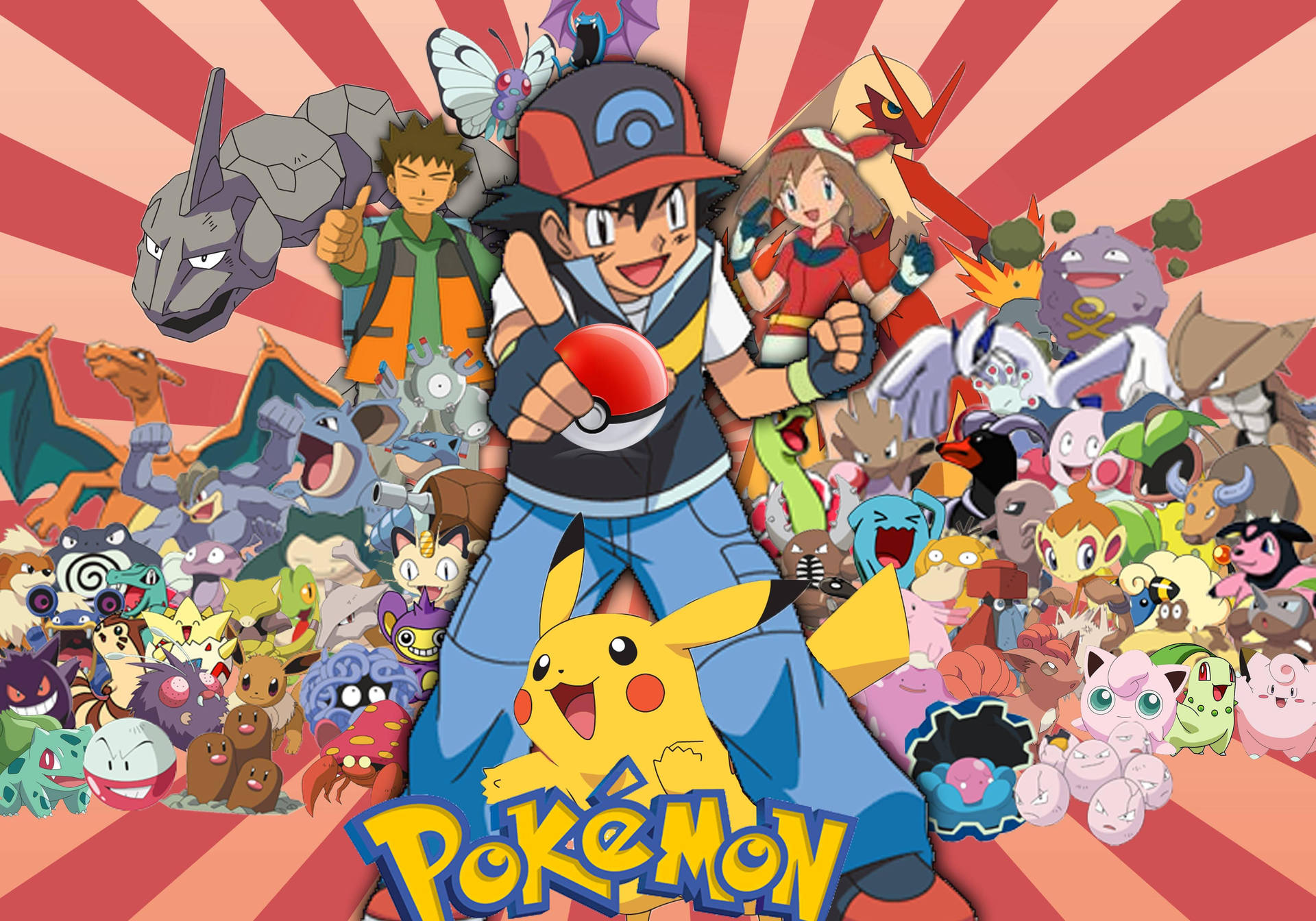 Personaje Pokemon cu Ash, Brock, Misty, Pikachu și alți Pokemon. — Pokemon Fundal