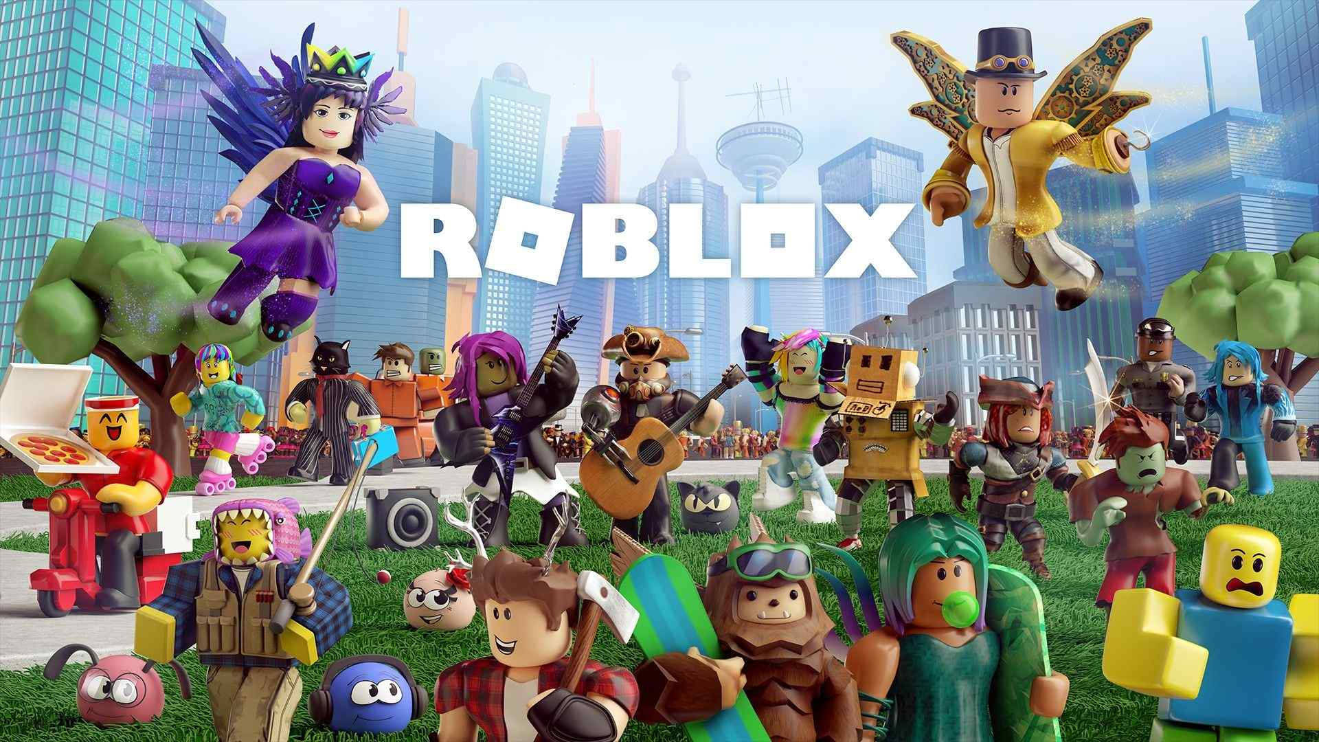 Personaje Roblox cool care îmbrățișează viața urbană Fundal