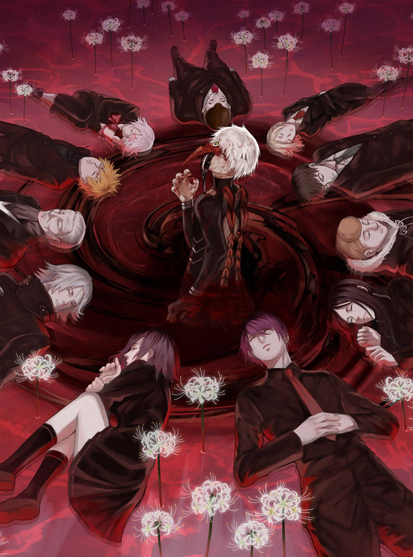 Personaje Tokyo Ghoul Artă Grafică Roșie Fundal