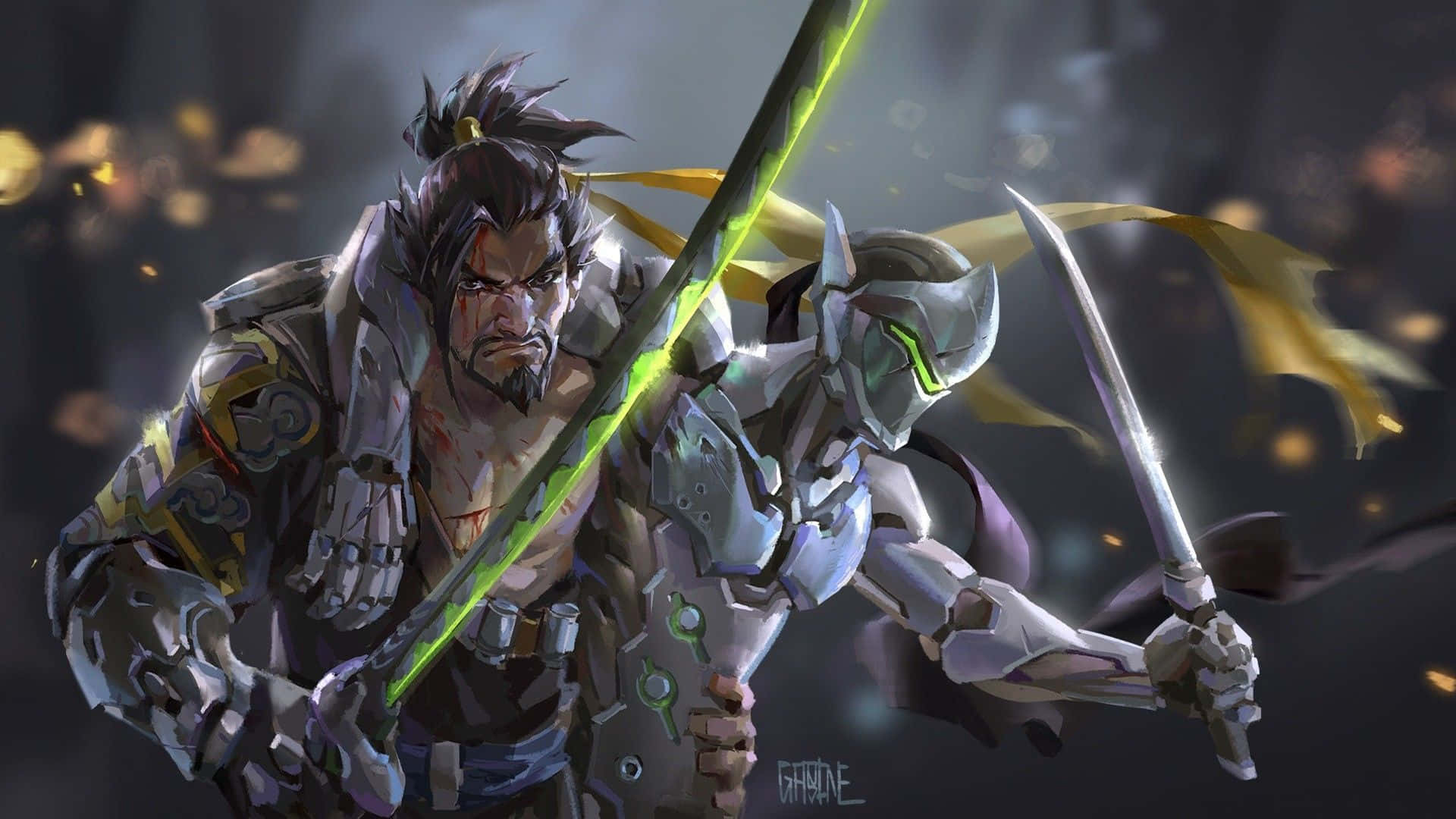 Personajele Genji și Hanzo 1920x1080 Fundal Overwatch Fundal