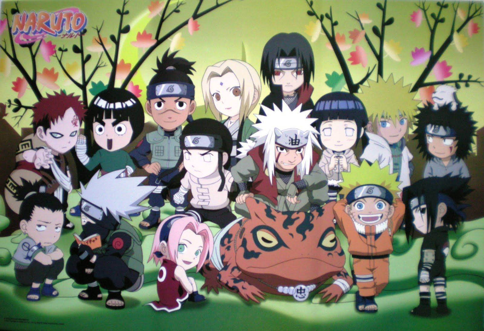 Personajele mini Naruto coperta anime Fundal
