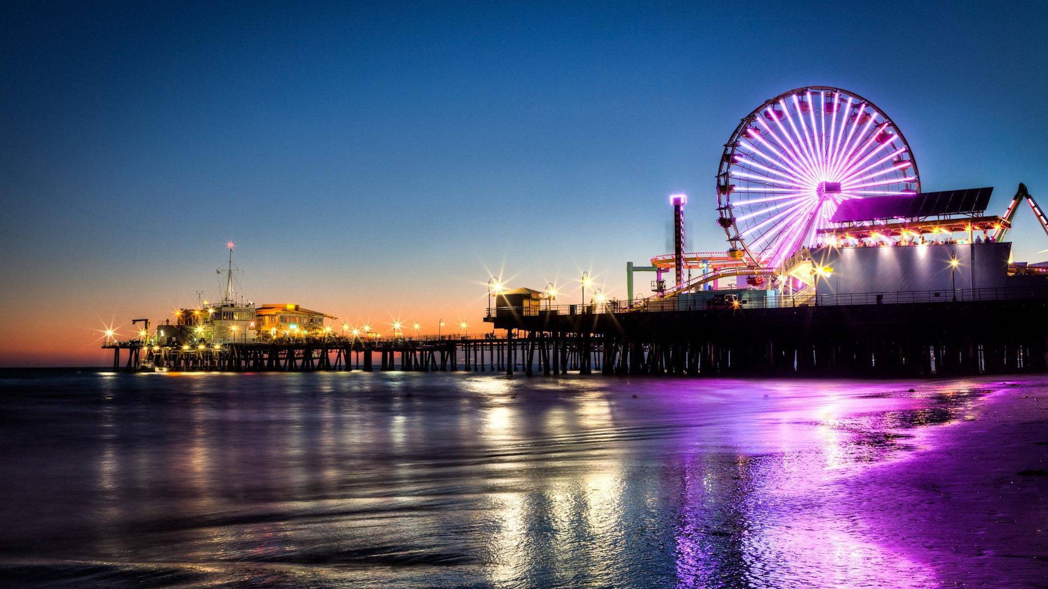 Pescuit pe chei la apus în Los Angeles Fundal