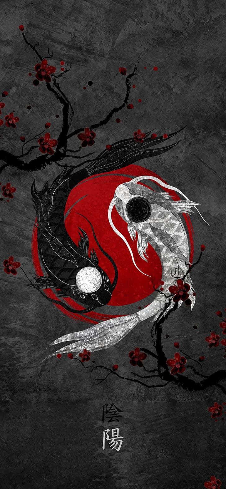 Pește Somon Japonez Yin Yang 4K Artă Fundal