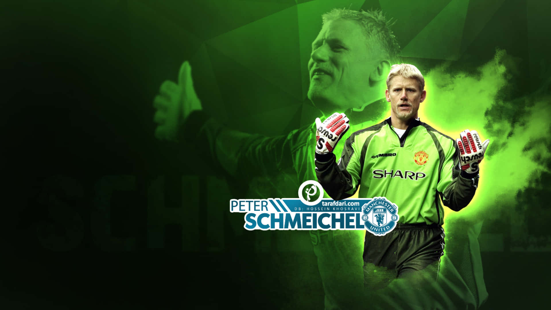 Peter Schmeichel Grafică Verde Portar Manchester United Fundal