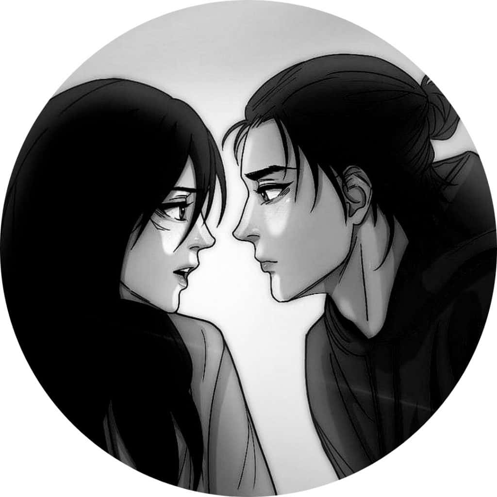 Pfp Anime Negru Mikasa și Eren Fundal