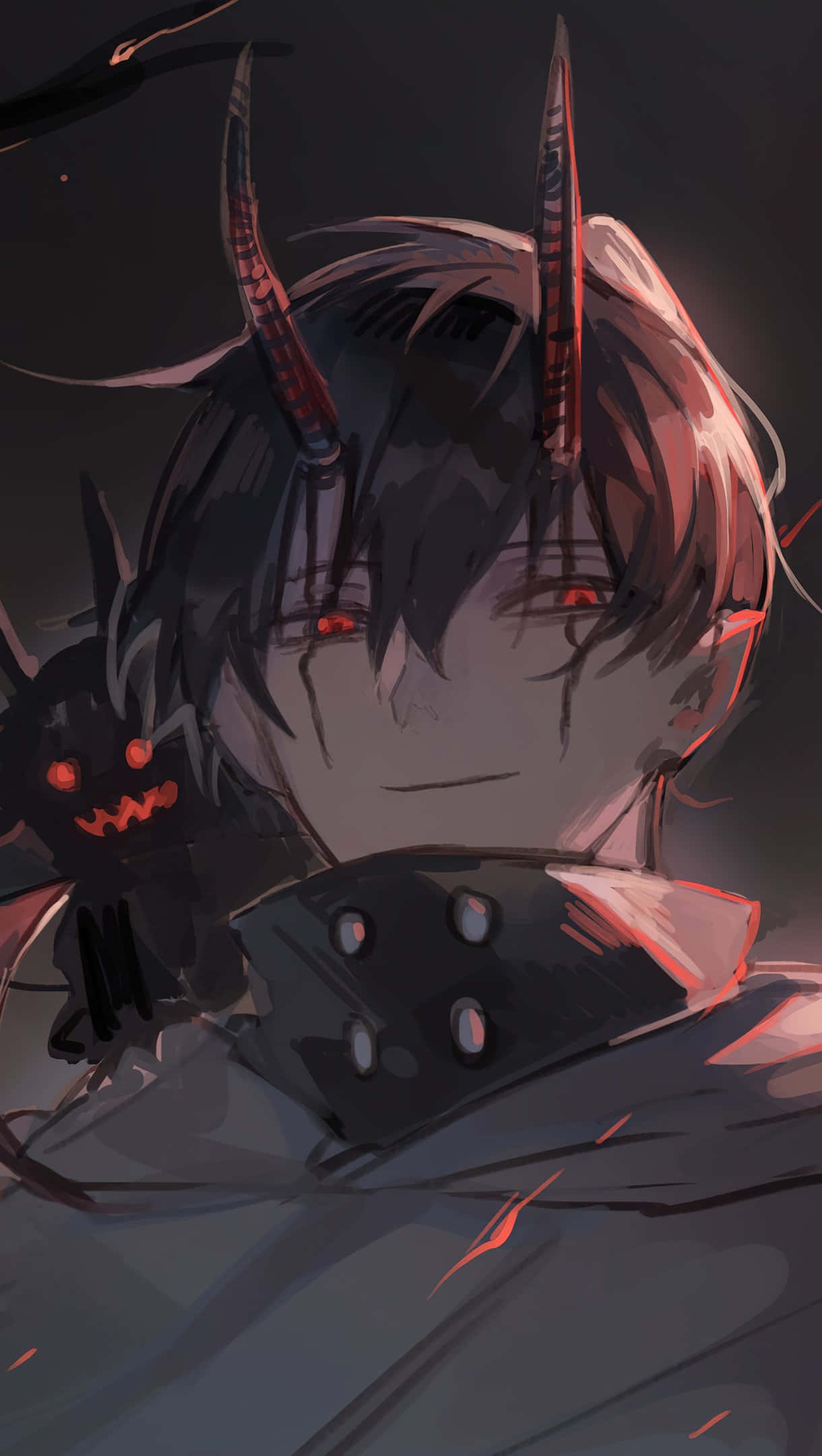 Pfp Anime Negru cu Băiat Demon Fundal