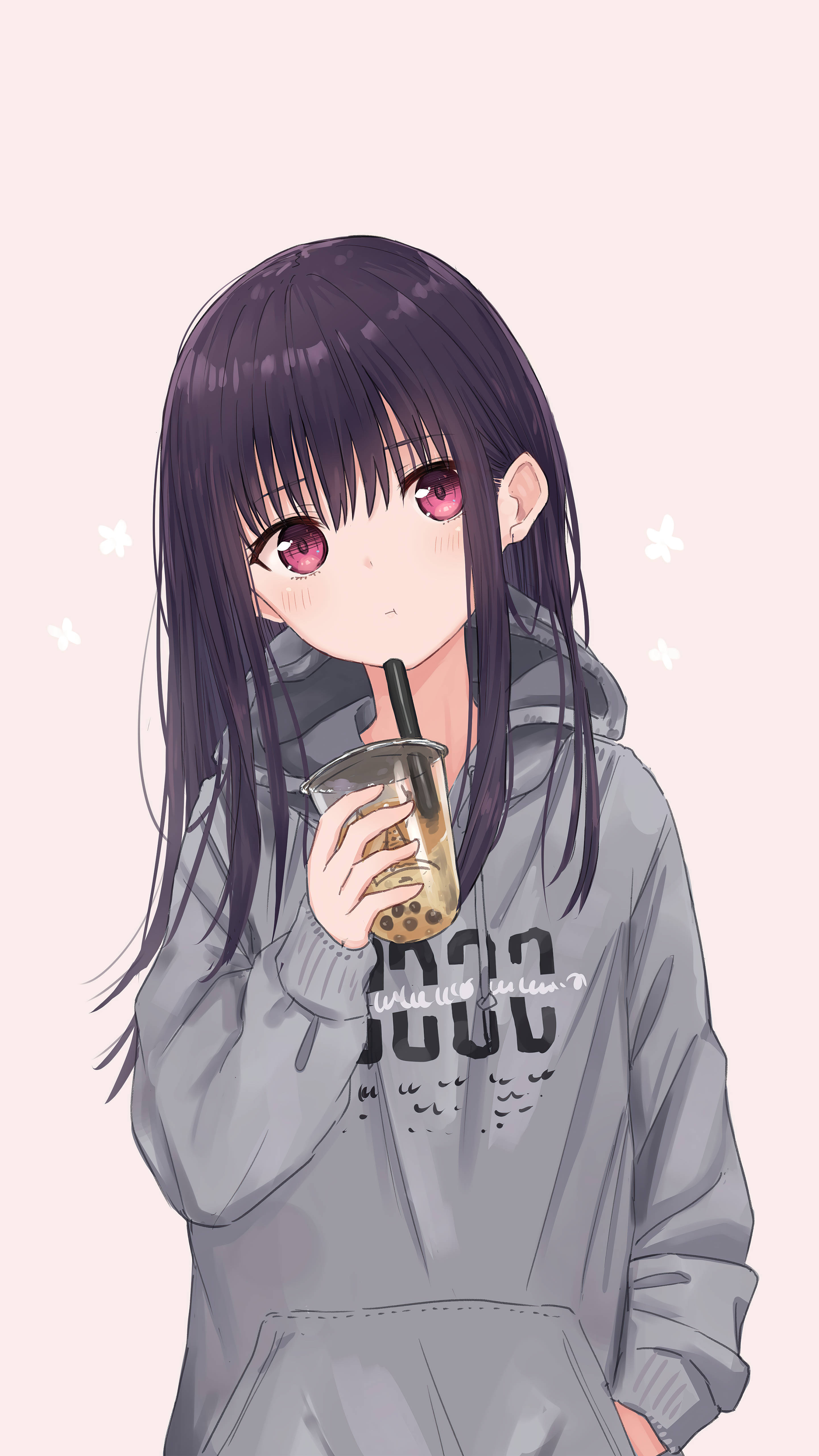 PFP cu Fata Anime Drăguță Kazumi cu Ceai cu Lapte Fundal