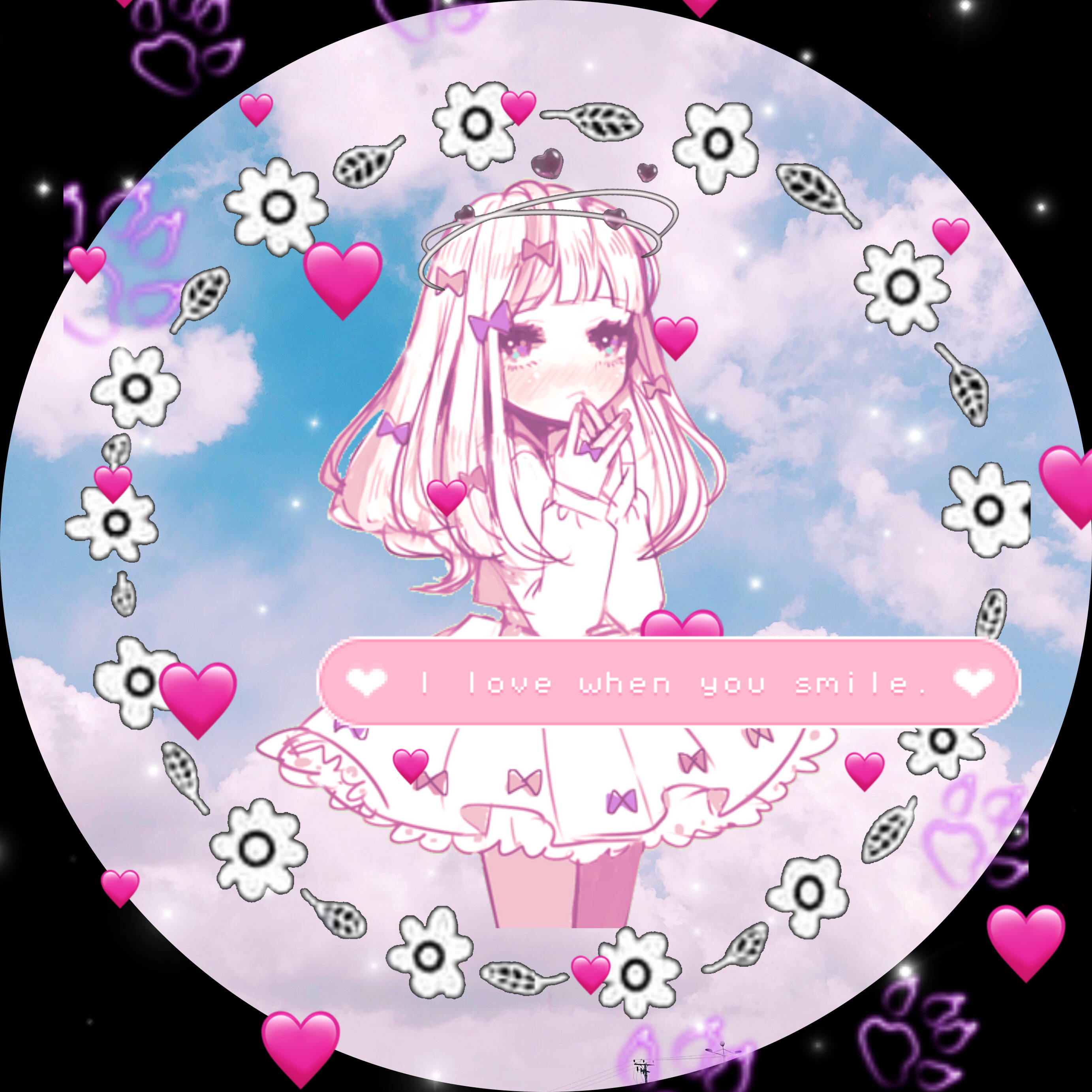 PFP Drăguță cu Fată Anime Florală Fundal