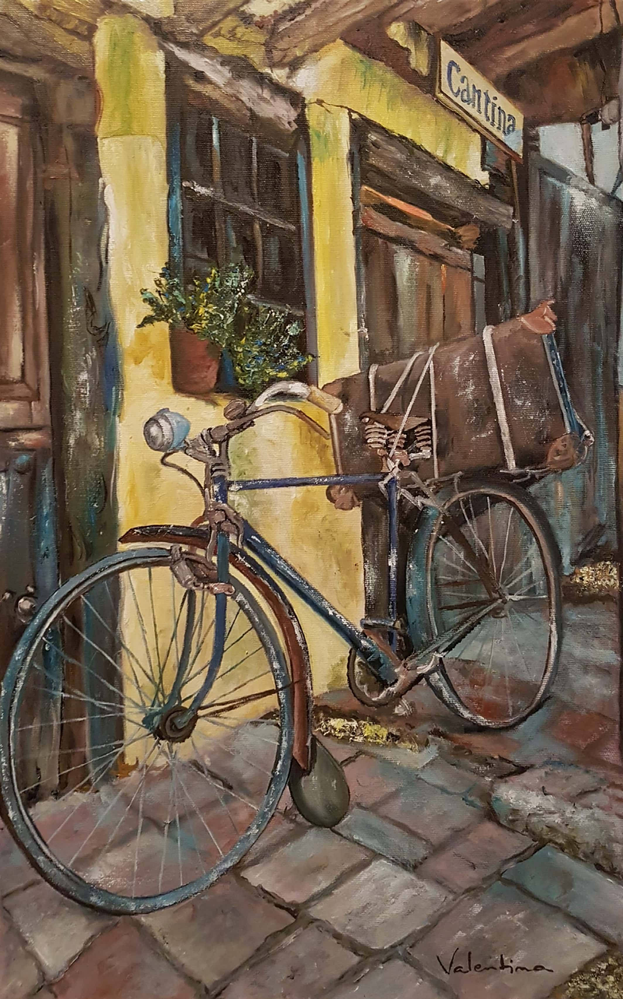 Pictură Bicicletă Pe Terasă Fundal