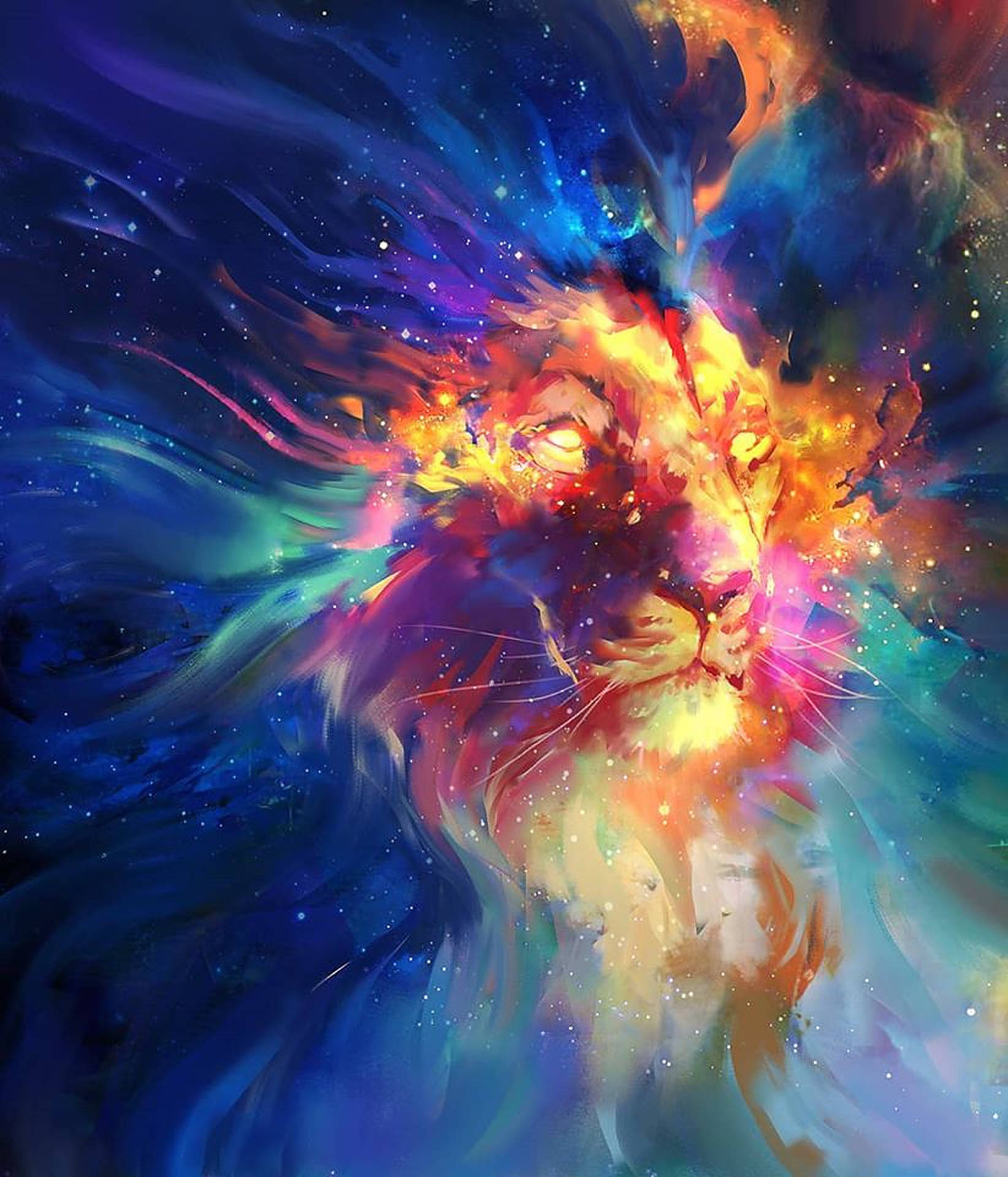 Pictură cu Leu în Galaxia Curcubeu Fundal