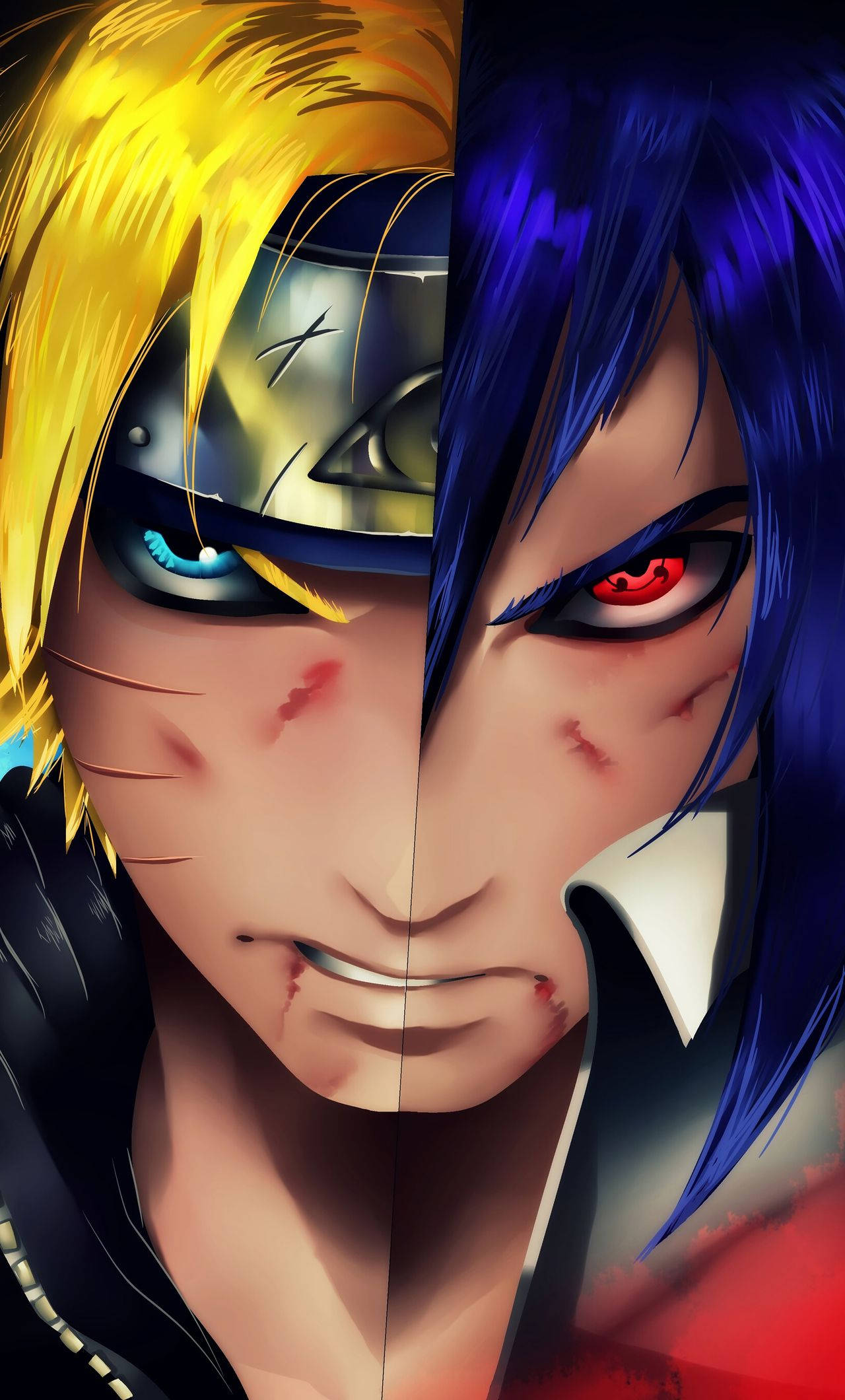 Pictură Digitală iPhone cu Sasuke Naruto pe Jumătate de Față Fundal