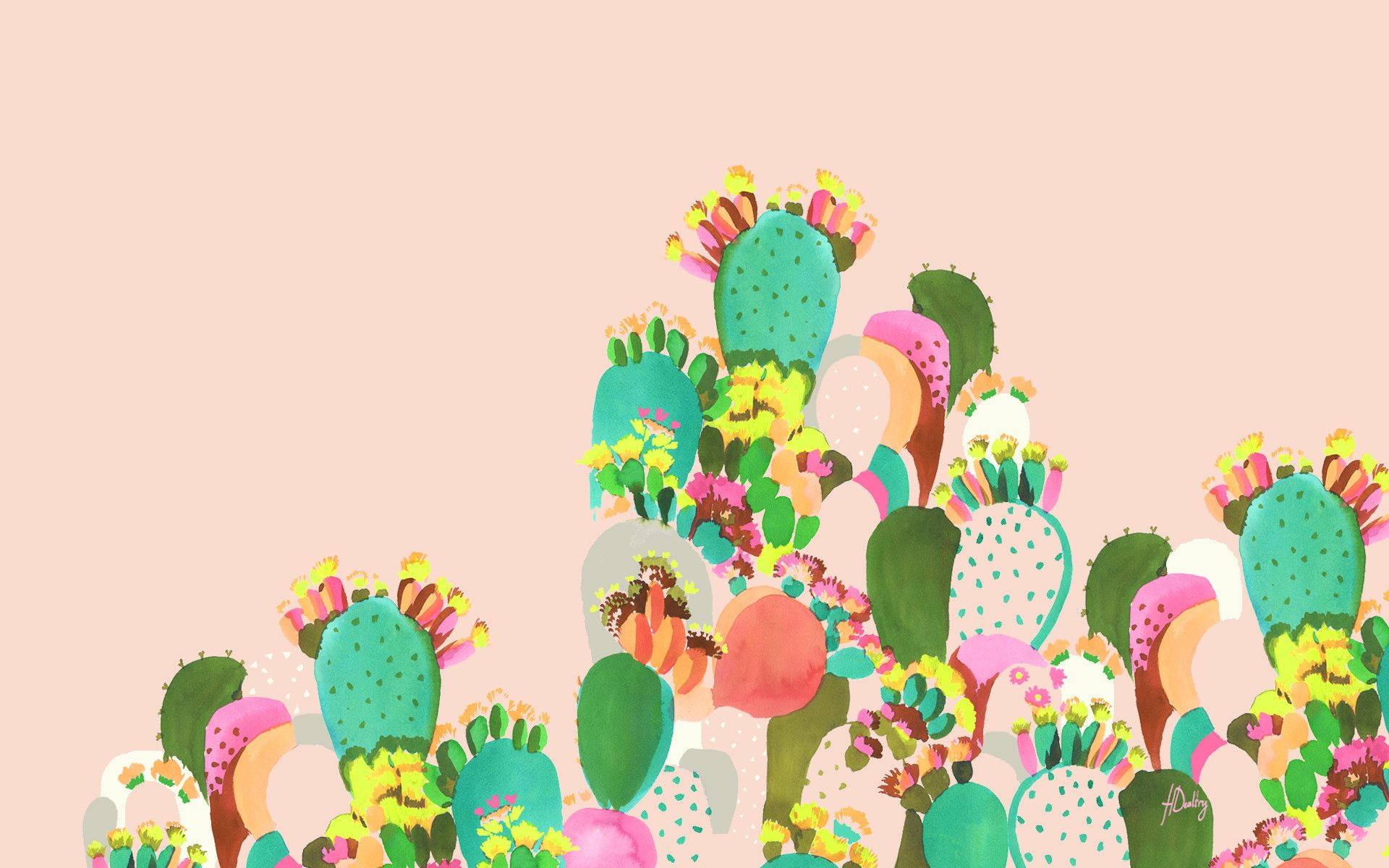 Pictură estivală estetică de cactus Fundal