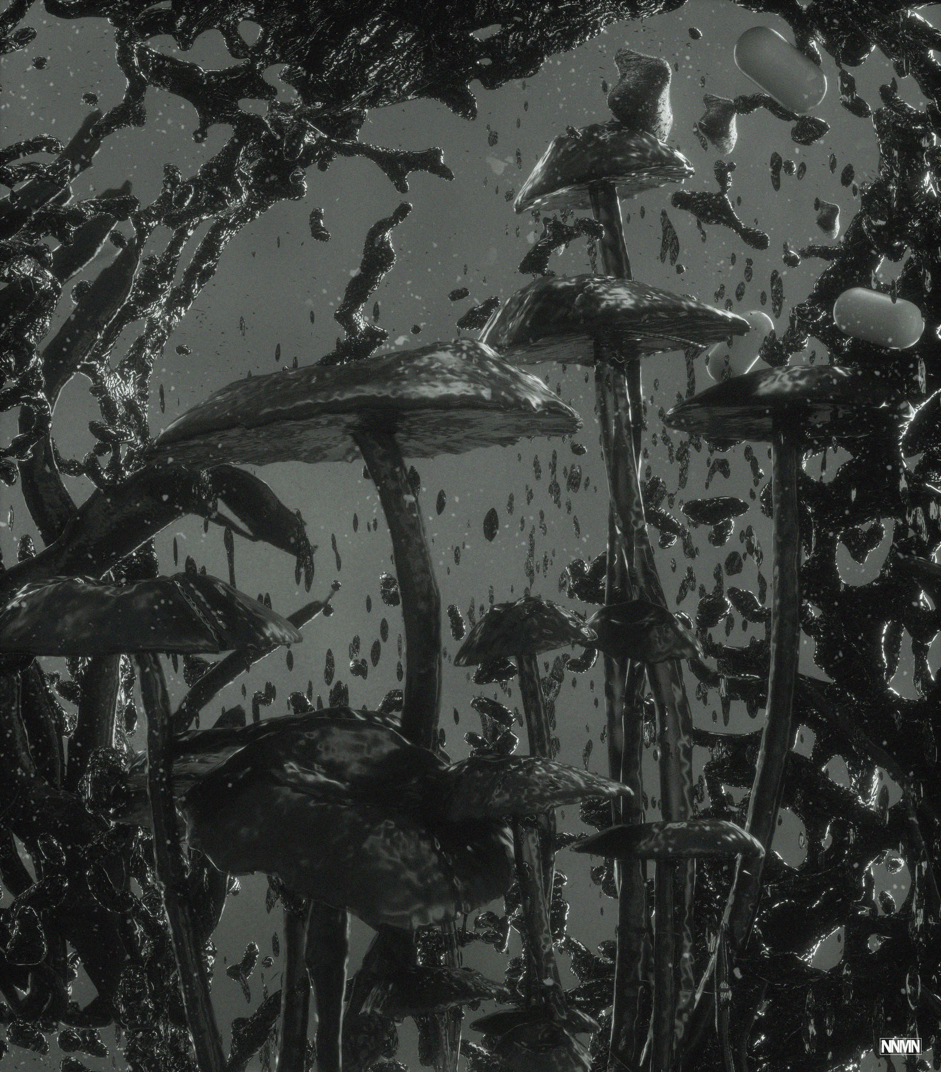 Pictura monocromă cu ciupercă Fundal