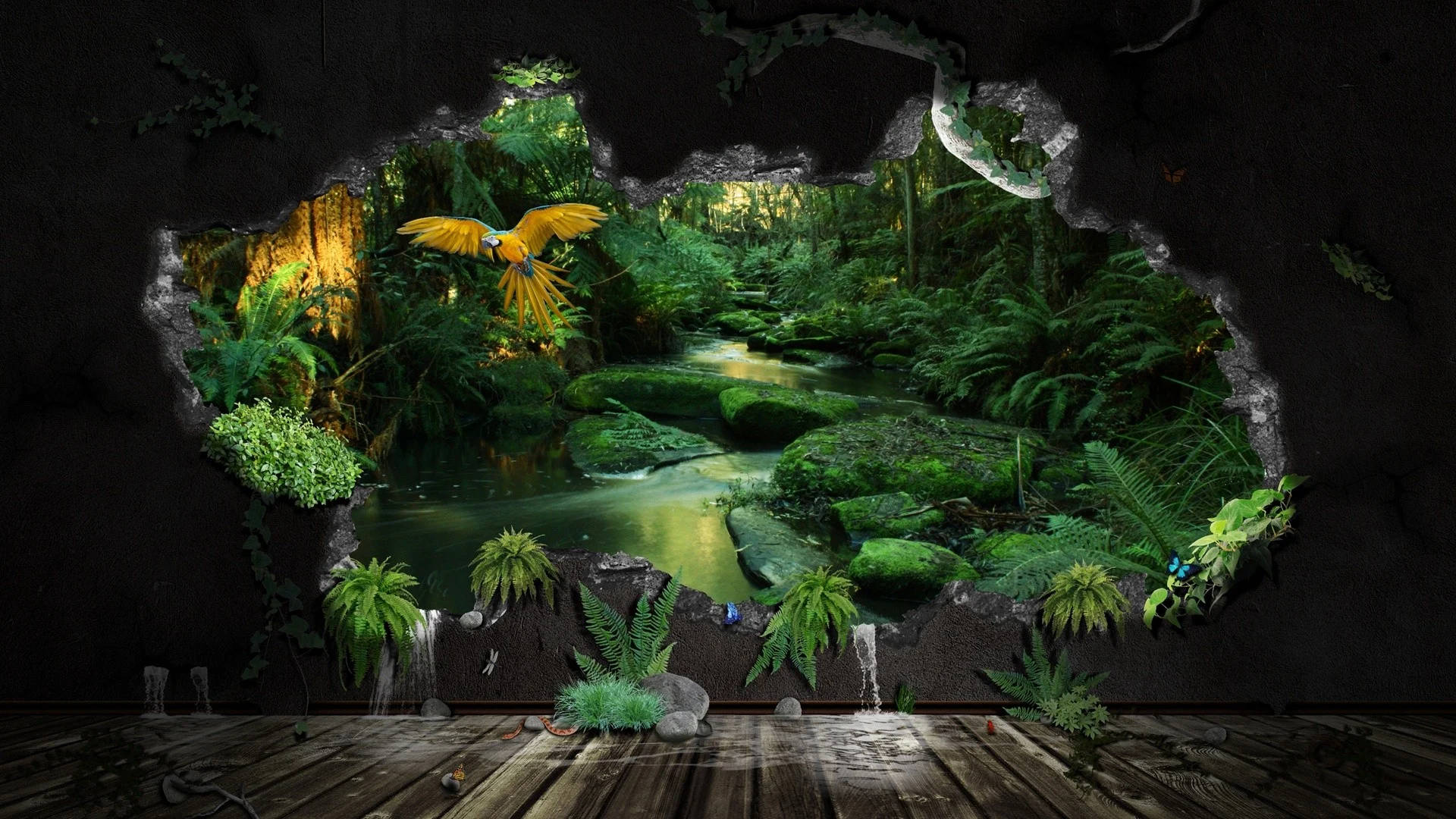 Pictură murală 3D cu vedere la pădure Fundal