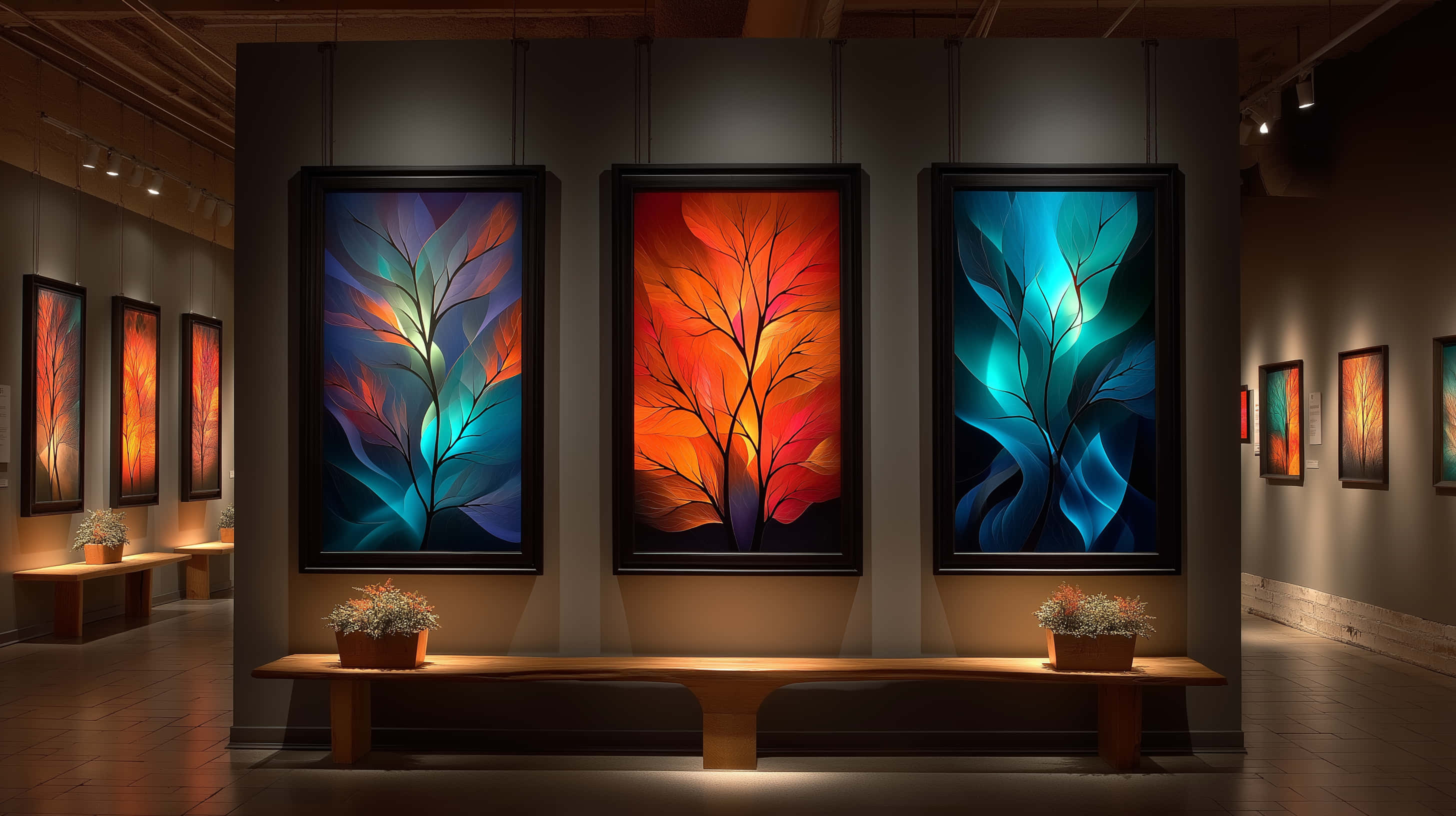 Picturi abstracte vibrante în stil japonez în galeria de artă Fundal