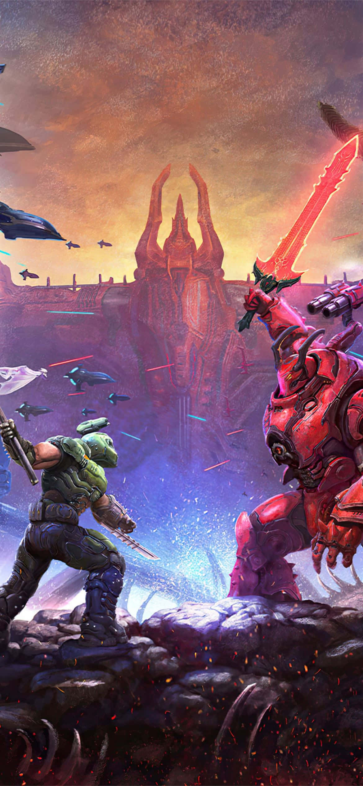 Pierde-te în lumea epicului joc Doom Eternal pe iPhone-ul tău. Fundal