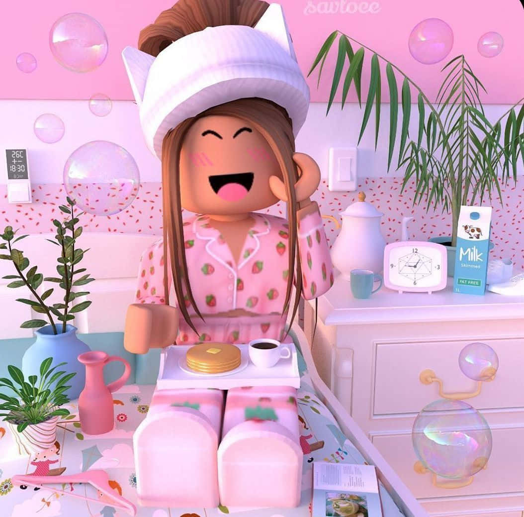 Pijamale Roz cu Căpșuni Roblox Fundal