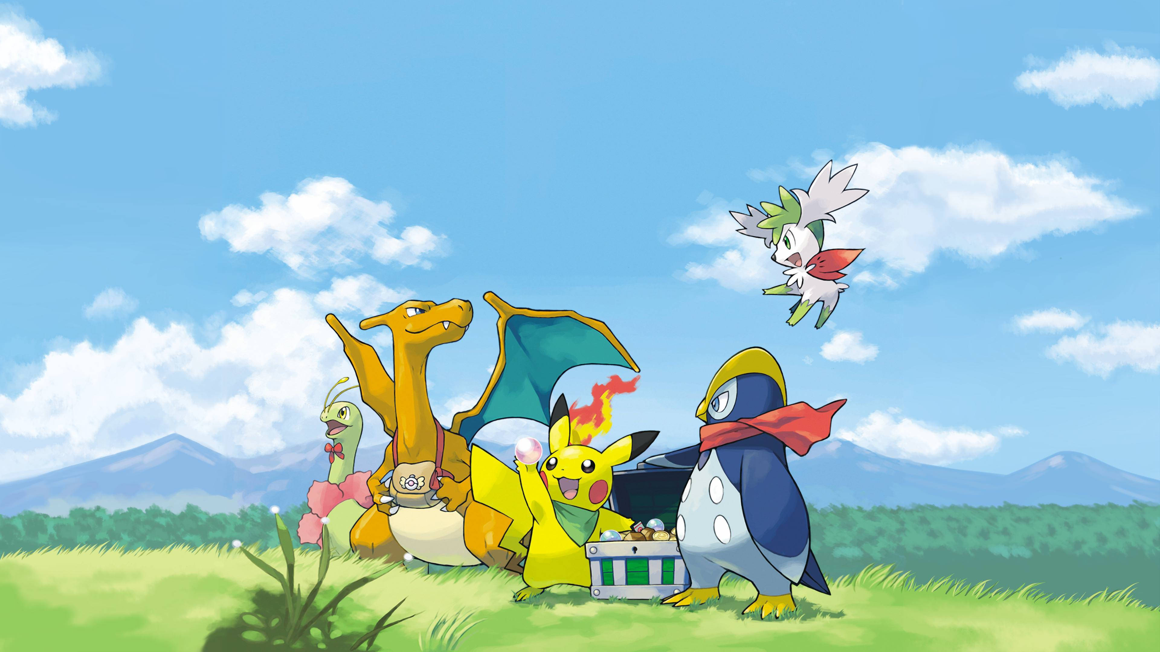 Pikachu 4K și verișorii Pokemon în excursie Fundal