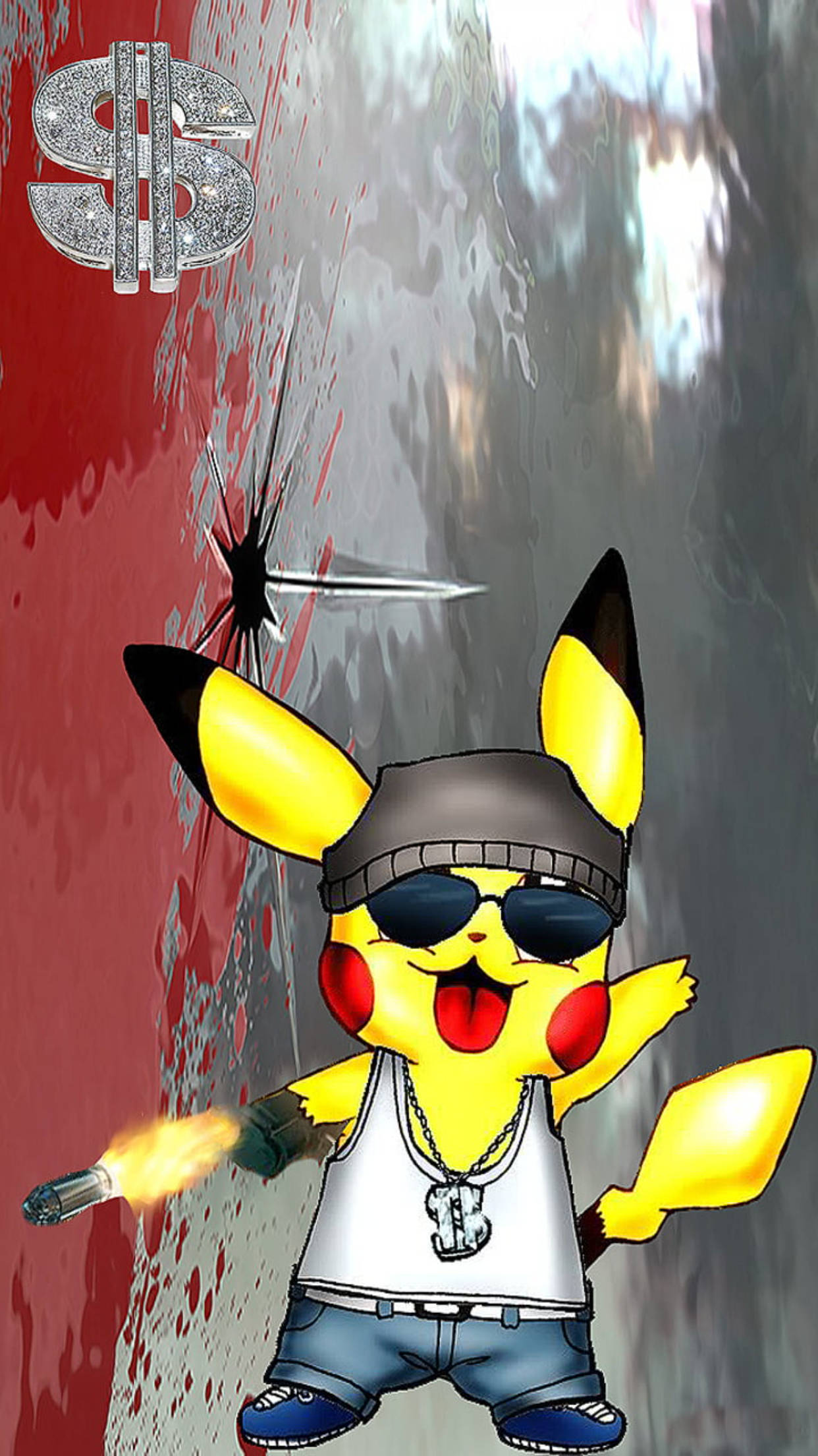 Pikachu adoptă atitudinea de gangster în arta cartoon Fundal
