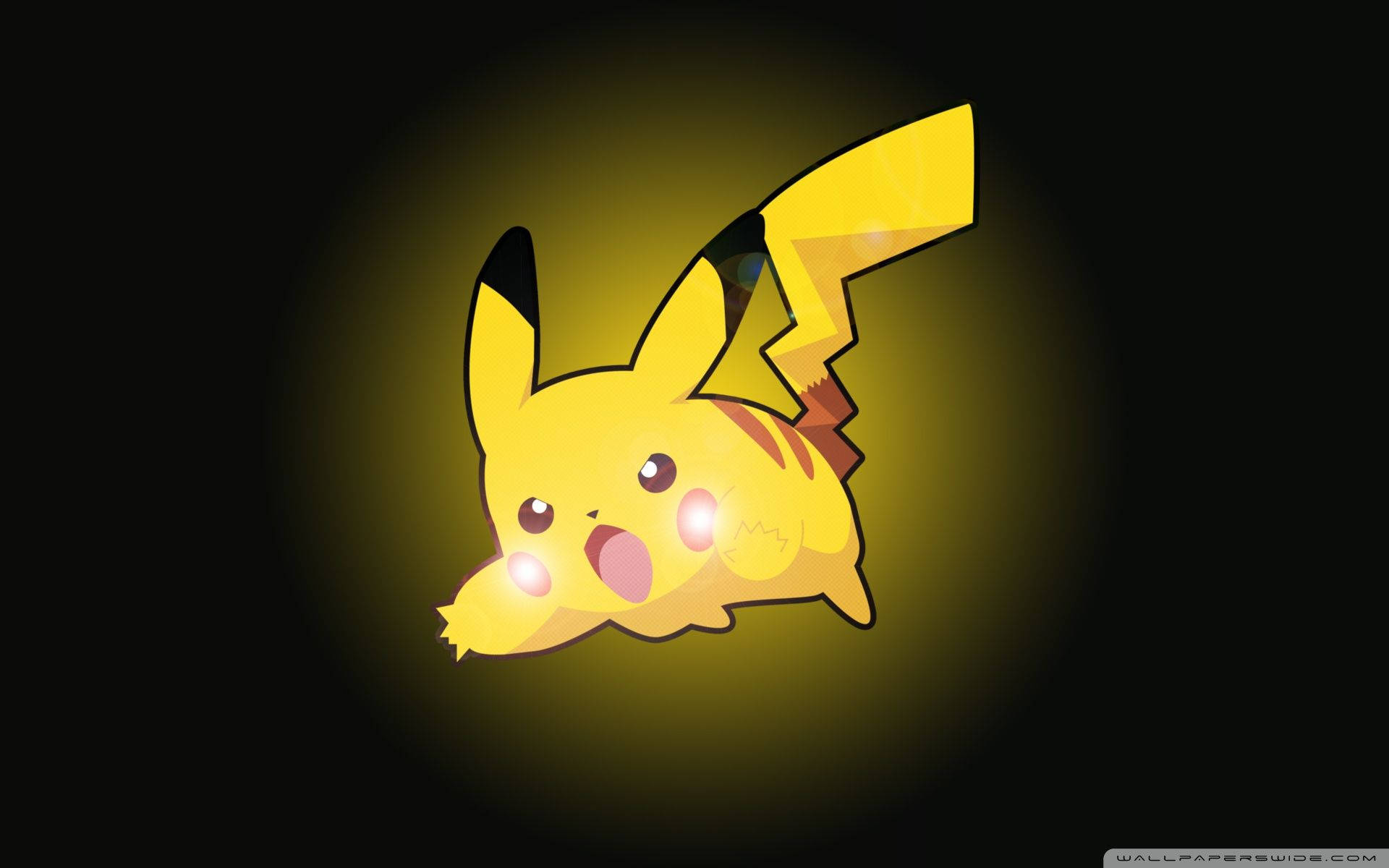 Fundal cu un Pikachu furios dar drăguț, pe un fundal negru și galben. — Pikachu Fundal