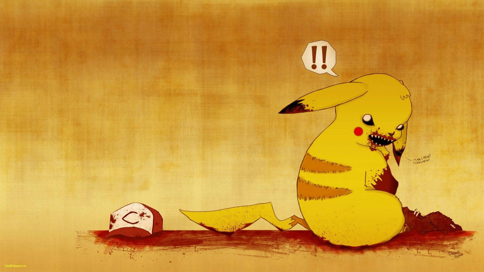 Fundal de ecran cu un Pikachu dark fan art în care își mănâncă antrenorul Ash. — Pikachu Fundal