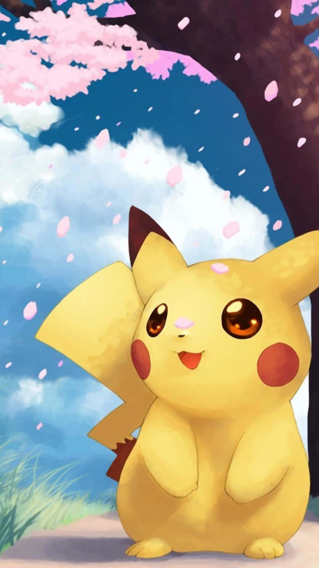 Pikachu drăguț așezat pe un buștean Fundal