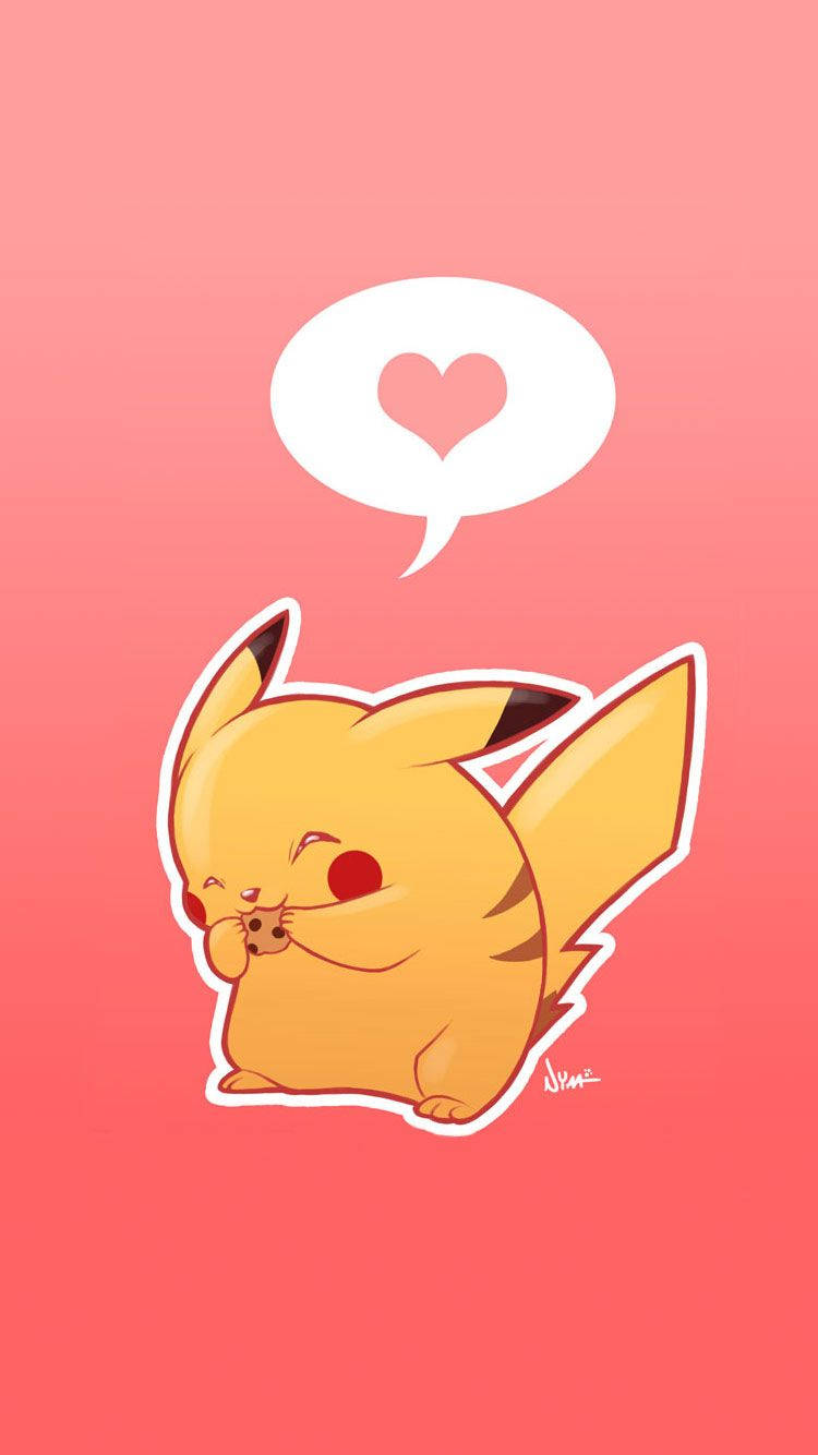 Pikachu îmbrățișând o inimă roz Fundal