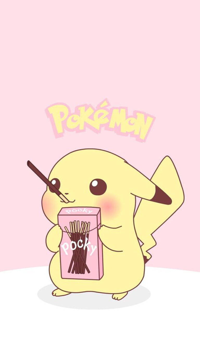Pikachu Kawaii HD Mâncând Pocky Fundal