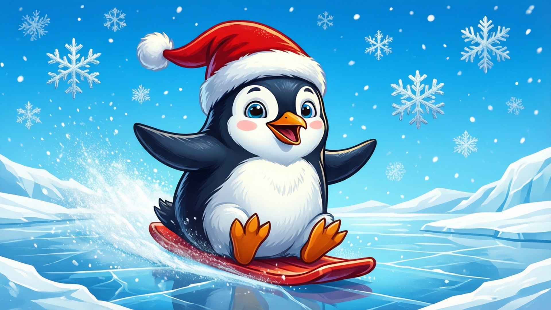 Pinguin care aluneca pe gheata Fundal
