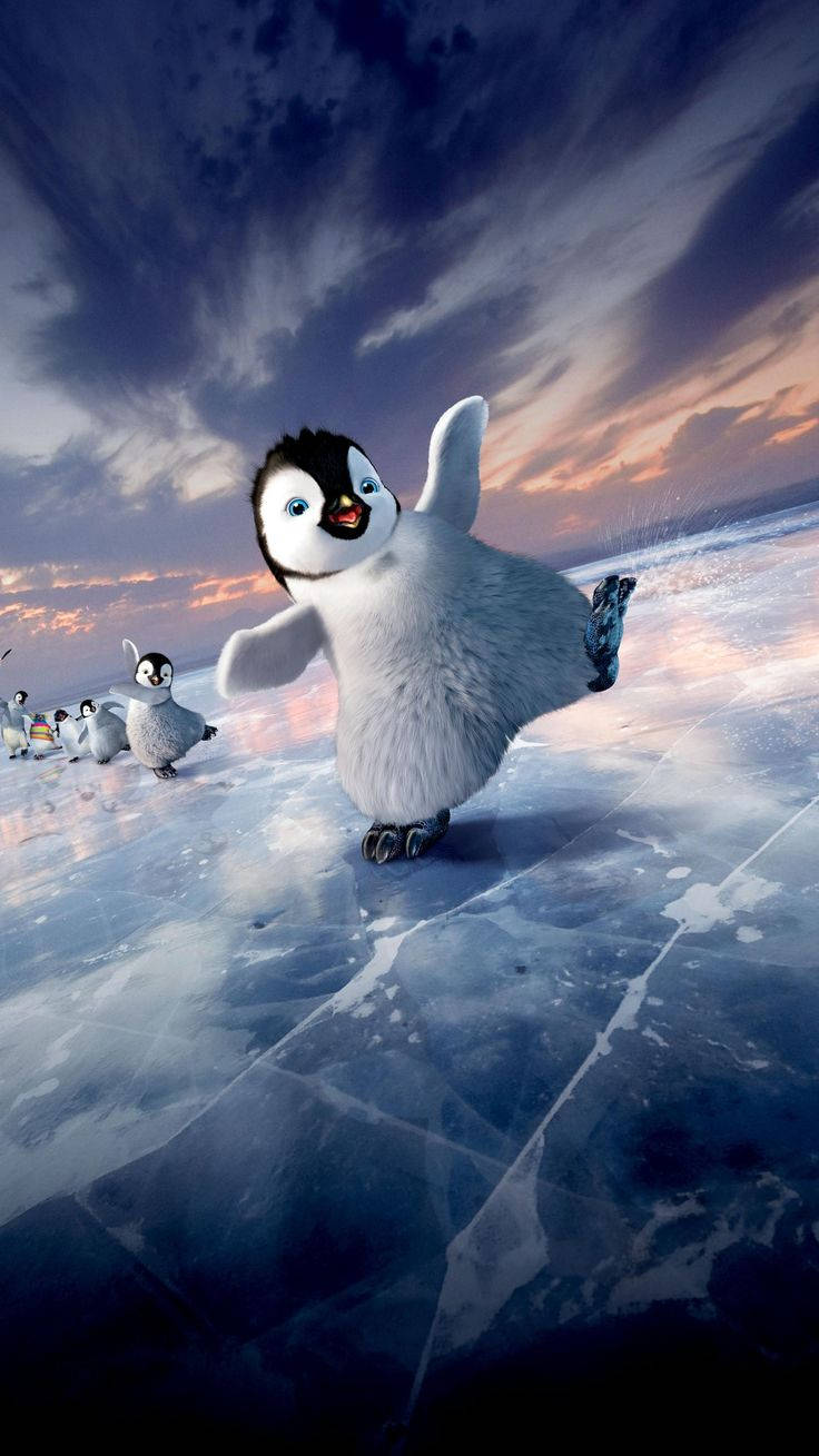 pinguinii patinează pe gheață Fundal
