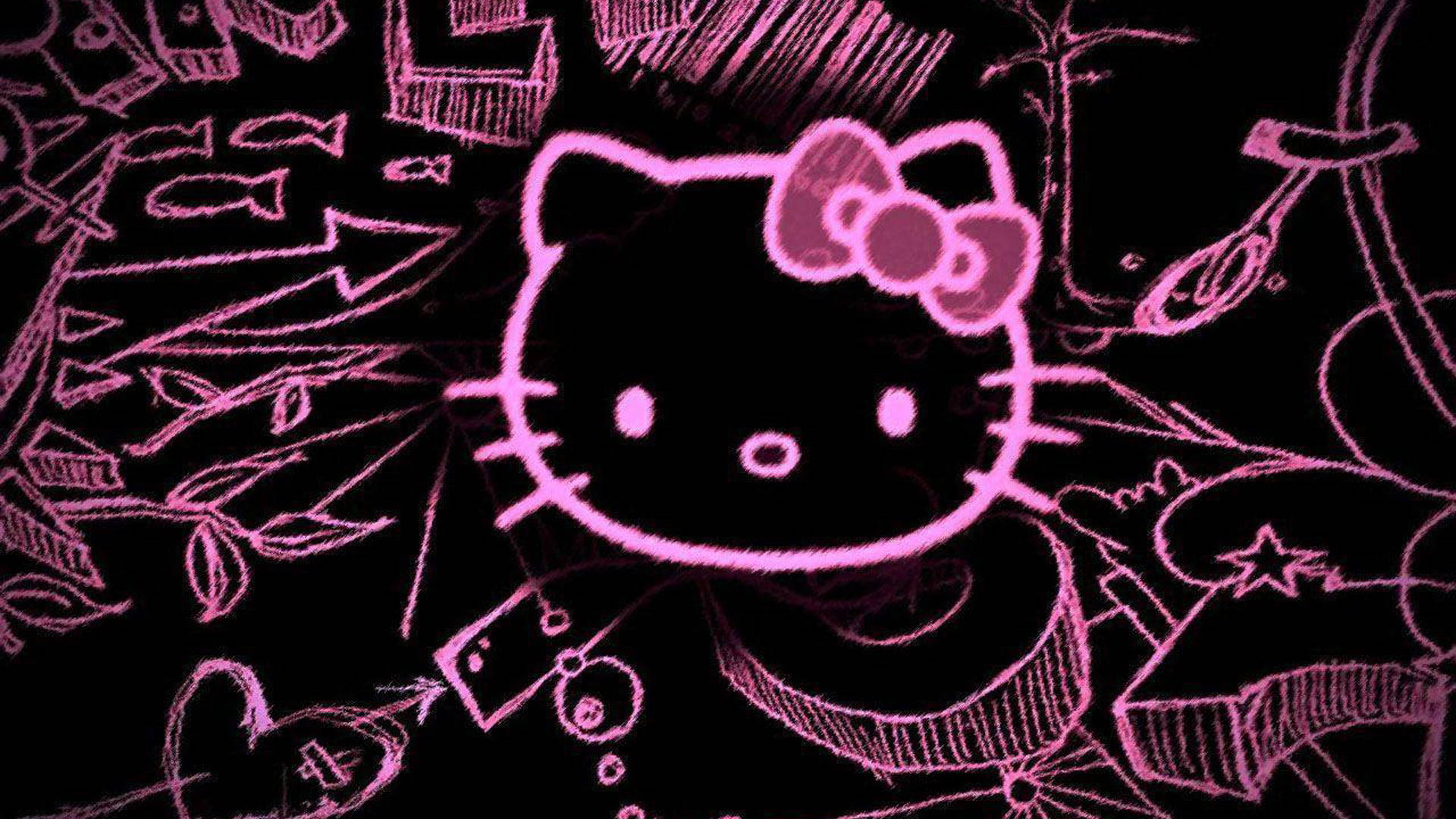 Pink și Black Hello Kitty Doodle Fundal
