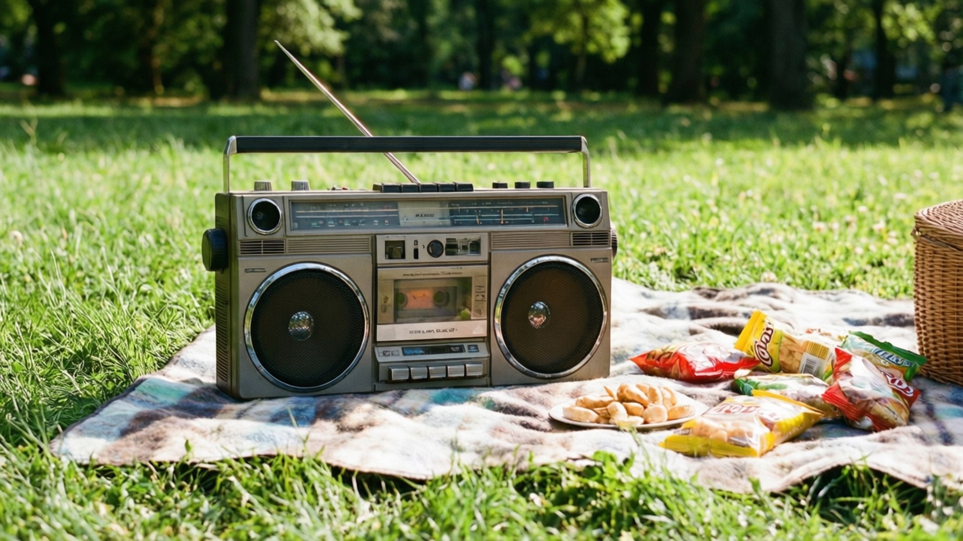 Pionic cu Boombox Retro Fundal