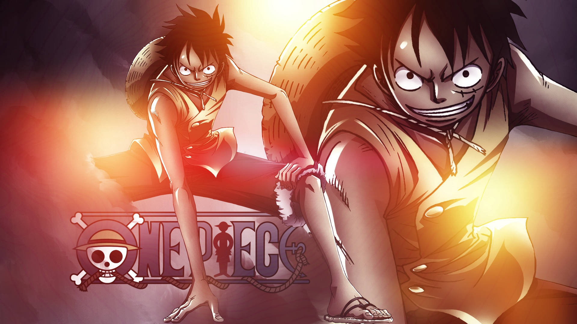 Piratul Anime Luffy Cu Foc Fundal